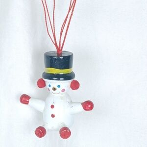 Vtg Wooden Hand Painted Snowman Holiday Christmas Hanging Ornament Parachute